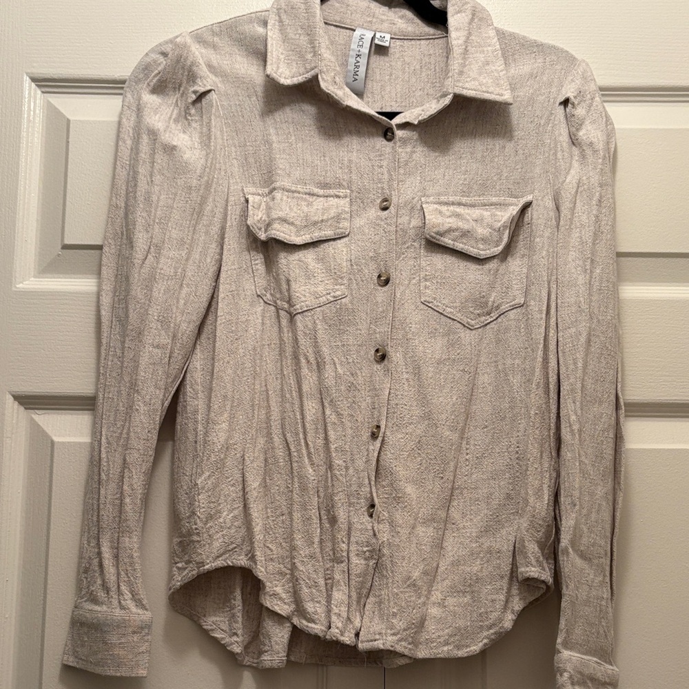 Karma Light Beige Textured Button-Up Shirt